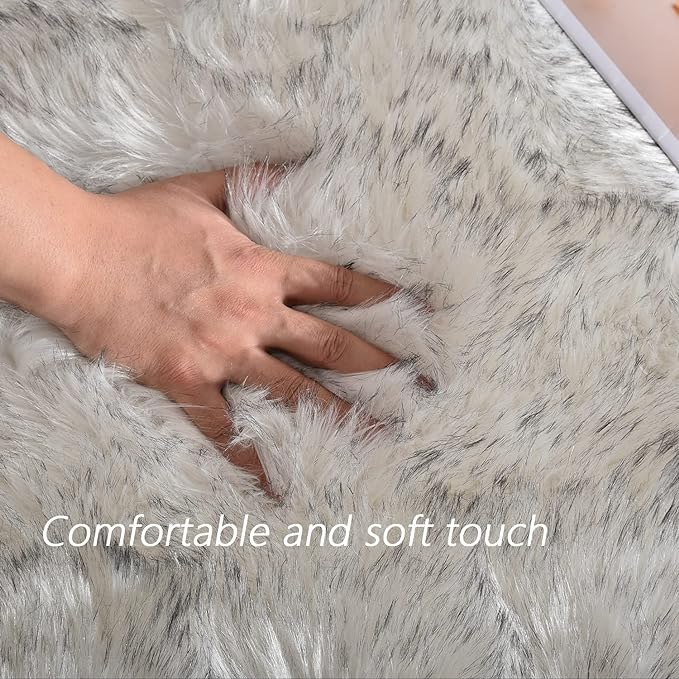 Latepis Area Rugs 9x12 Living Room Alfombras para Salas White with Grey Tips Faux Sheepskin Fur Rug for Bedroom Entertainment Room Home Décor, Rectangle