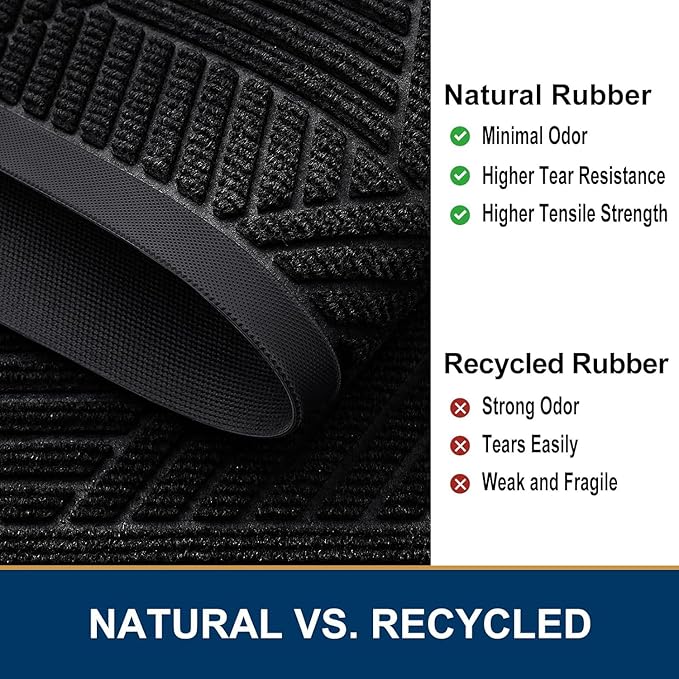 Smiry Front Door Mat Outside Entrance, Heavy Duty Sturdy Natural Rubber Doormat, Trap Dirt and Moisture, Easy Clean Low Profile Mats for Indoor Outdoor Entry, Irregular Triangle (59x30, Black)