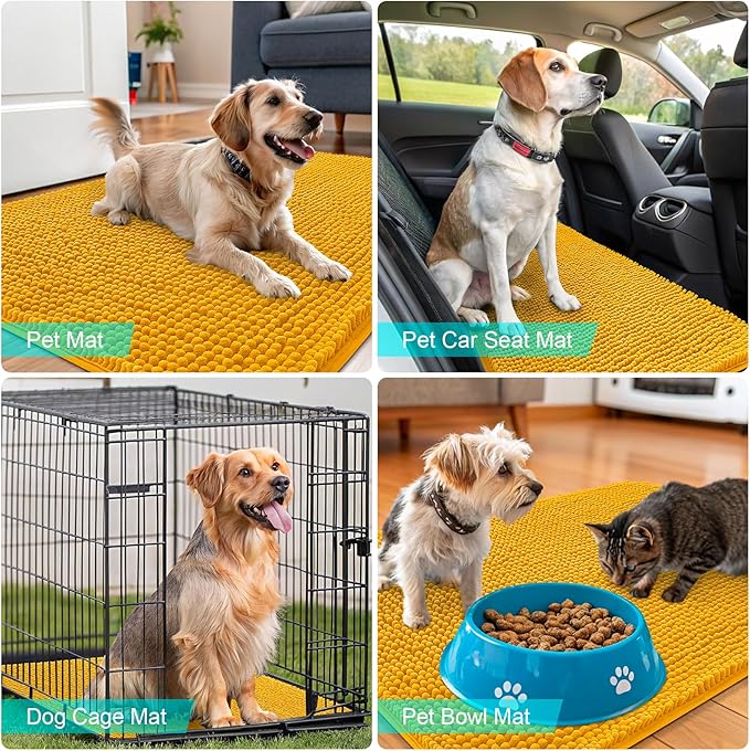 OLANLY Dog Door Mat for Muddy Paws 54x32, Absorbs Moisture and Dirt, Absorbent Non-Slip Washable Doormat, Quick Dry Chenille Mud Mat, Entry Indoor Entryway Carpet for Inside Floor, Golden Yellow