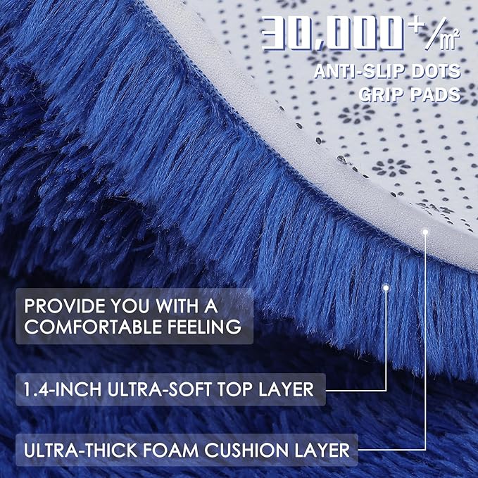 OLANLY 8x10 Machine Washable Large Area Rugs for Living Room, Bedroom, Soft Fluffy Shaggy Bedside Rug, Indoor Floor Carpet for Kids Girls and Boys, Dorms, Nursery, Home Decor Aesthetic, Navy Blue