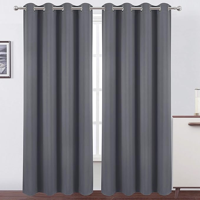 LEMOMO Blackout Curtains 52 x 84 Inch Long Grey Curtains Set of 2 Panels Thermal Insulated Room Darkening Curtains for Bedroom