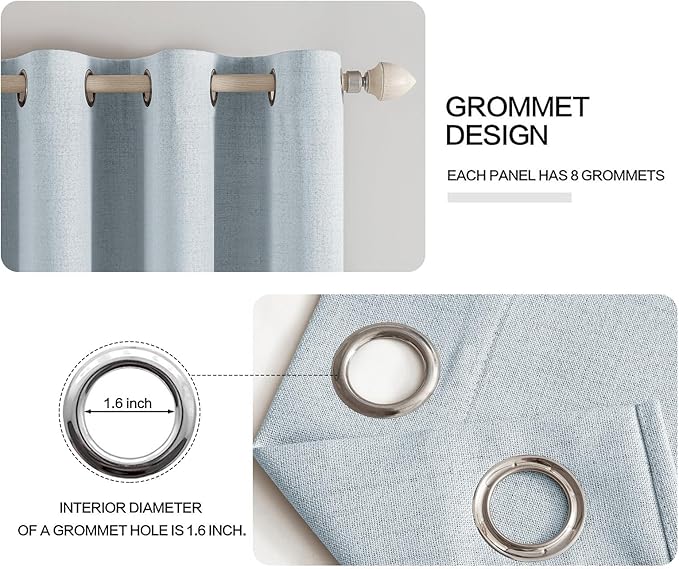 MIULEE 100% Blackout Linen Textured Curtains for Bedroom Solid Thermal Insulated Chambray Blue Grommet Room Darkening Curtains & Drapes Luxury Decor for Living Room Nursery 52 x 108 Inch (2 Panels)
