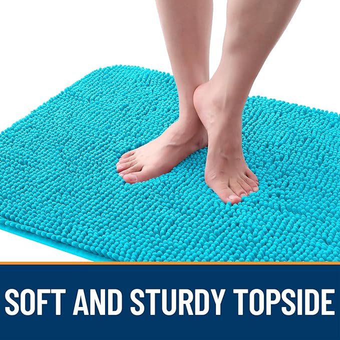 OLANLY Dog Door Mat for Muddy Paws 48x30, Absorbs Moisture and Dirt, Absorbent Non-Slip Washable Doormat, Quick Dry Chenille Mud Mat for Dogs, Entry Indoor Entryway Carpet for Inside Floor, Aqua Blue