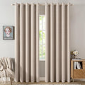 MIULEE 100% Blackout Linen Textured Curtains for Bedroom Solid Thermal Insulated Natural Beige Grommet Room Darkening Curtains & Drapes Luxury Decor for Living Room Nursery 62 x 84 Inch (2 Panels)