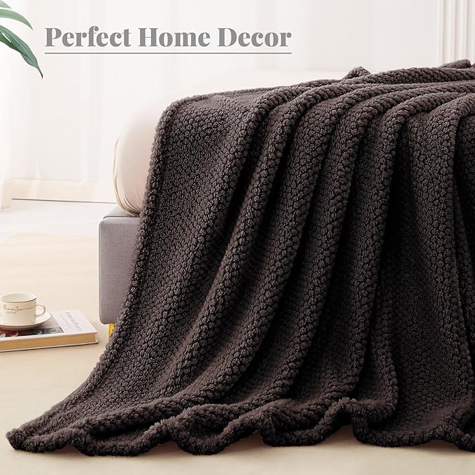 Whale Flotilla Queen Size Fuzzy Fleece Blanket, Fluffy Warm Soft Jacquard Bed Blankets for All Season, Lightweight and Cozy, 90x90 Inch, Coffee