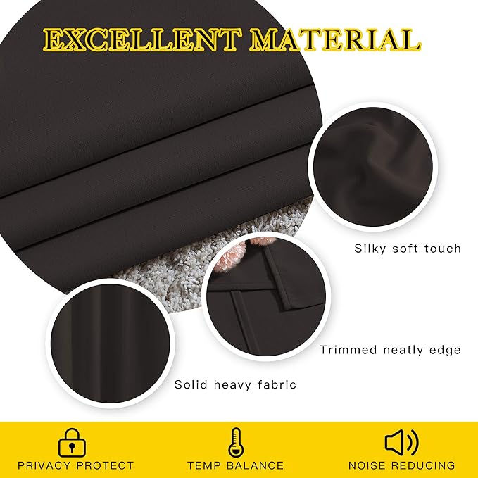 NICETOWN Bedroom Blackout Curtains and Drapes - Energy Smart Thermal Insulated Solid Grommet Blackout Draperies for Living Room (2 Panels, 66 inches x 72 inches, Toffee Brown)