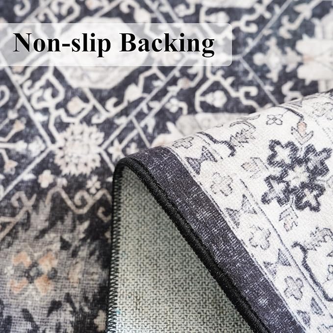 Hallway 2x8 Washable Runner Rug: Oriental Stain Resistant Kitchen Entryway Rugs Farmhouse Ultra Soft Bathroom Bedroom Print Floor Mat Thin Non Slip Indoor Carpet for Living Room Laudry(2x8,Black)