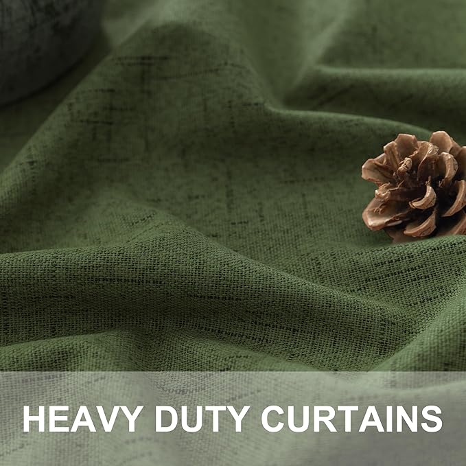 Olive Green Blackout Curtains for Bedroom 96 Inches Long Floor Length 2 Panel Vintage Earth Tone Earthy Academia Dark Out Curtain for Sliding Doors Living Room Darkening Thermal Linen Drape Army Green