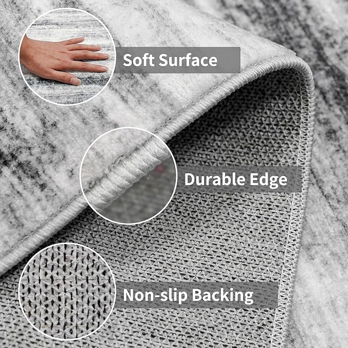 Large Runner Rugs for Hallway 4x20: Non-Slip Washable Wide Carpet - Soft Low-Pile Stain and Spill Resistant Rug for Entryway Living Room Dining Room Balcony Garage Office Grey
