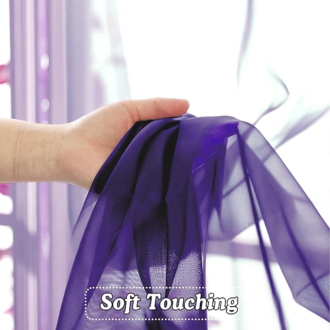 OVZME 2 Panels Purple Sheer Valance - Short Sheer Curtain Valances for Windows Basement Semi Sheer Valances for Kitchen Window Dressing with Dual Rod Pocket (Purple, 42 by 14 Inches Long)