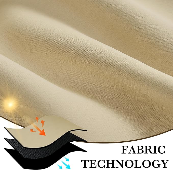 RYB HOME Bedroom Blackout Curtains 63 inches Long, 100% Blackout Thermal Insulated Noise Reducing Curtains for Living Room Nursury, 42 inches Wide by 63 inches Long, Biscotti Beige
