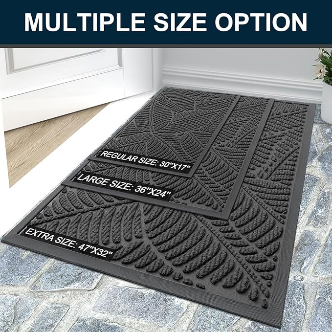 Colorxy Waterproof Doormat, Sturdy Natural Rubber Front Indoor Mat, Non Slip Low Profile Outdoor Door Mat, Stain and Fade Resistant Floor Mats, Easy Clean Patio Entry Mat, 47''x24'', Light Grey