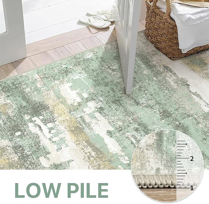 BEIMO Round Rugs 4FT for Living Room Bedroom, Modern Abstract Machine Washable Circle Rug, Soft Low Pile Floor Cover with Non Slip Backing for Dining Room, Light Green
