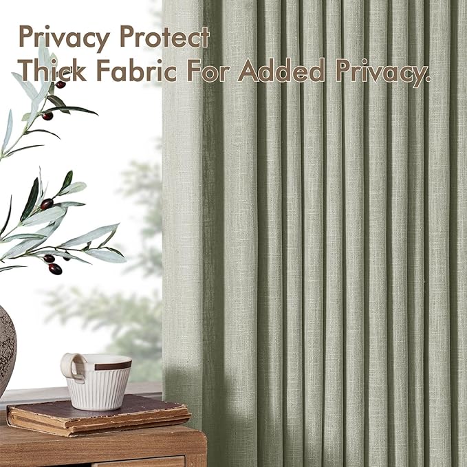 MIULEE Pinch Pleated Thick Linen Curtains 84 Inches Long 2 Panels for Living Room Bedroom, Linen Textured Memory Trained Drapes Pleat Back Tab Light Filtering Sage Green Window Curtains with Hooks