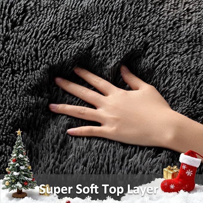 Ophanie Black Area Rug 5x7 Rugs for Living Room, Fluffy Furry Shaggy Fuzzy Area Rug, Carpets for Bedroom Shag Plush Soft Large, Kids Home Decor Aesthetic