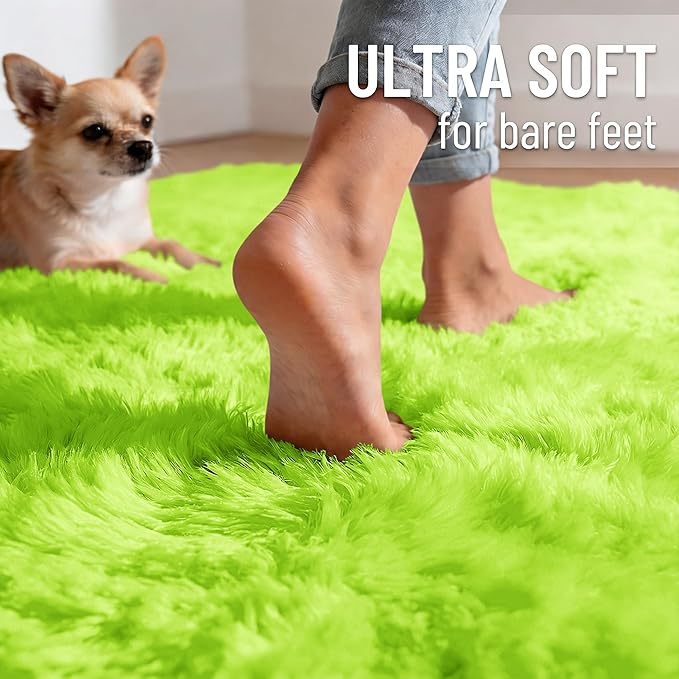 OLANLY 5x8 Machine Washable Large Area Rugs for Living Room, Bedroom, Soft Fluffy Shaggy Bedside Rug, Indoor Floor Carpet for Kids Girls and Boys, Dorms, Nursery, Home Decor Aesthetic, Lime Green
