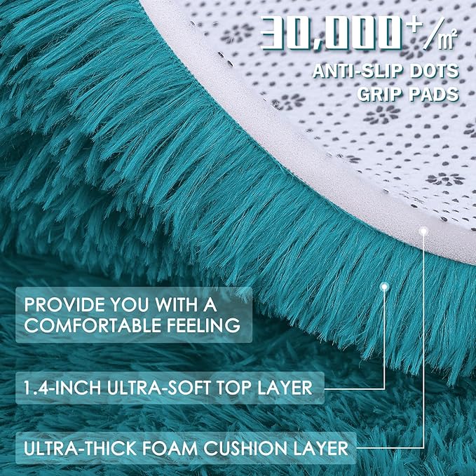 OLANLY 6x9 Machine Washable Large Area Rugs for Living Room, Bedroom, Soft Fluffy Shaggy Bedside Rug, Indoor Floor Carpet for Kids Girls and Boys, Dorms, Nursery, Home Decor Aesthetic, Teal