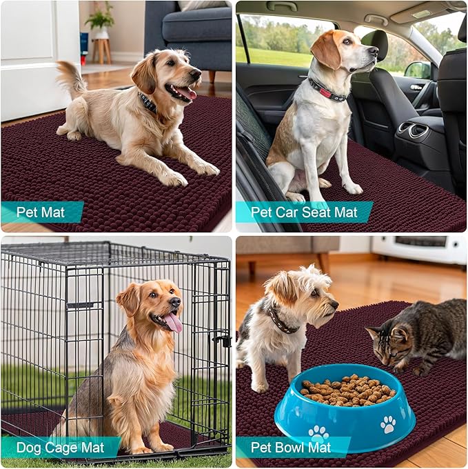 OLANLY Dog Door Mat for Muddy Paws 59x32, Absorbs Moisture and Dirt, Absorbent Non-Slip Washable Doormat, Quick Dry Chenille Mud Mat for Dogs, Entry Indoor Entryway Carpet for Inside Floor, Russet