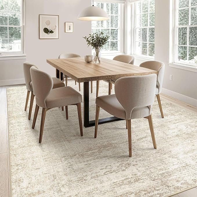 UERMEI 8x10 Area Rug Living Room Rugs - Washable Neutral Modern Abstract Soft Thin Rug Indoor Floor No Slip Rug Carpet for Bedroom Under Dining Table Home Office Decor - Beige/Brown