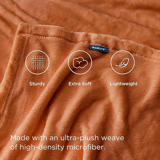 Bedsure Burnt Orange Throw Blankets Fleece Blanket Twin Blanket - 300GSM Soft Lightweight Plush Cozy Blankets for Bed, Sofa, Couch, Travel, Camping