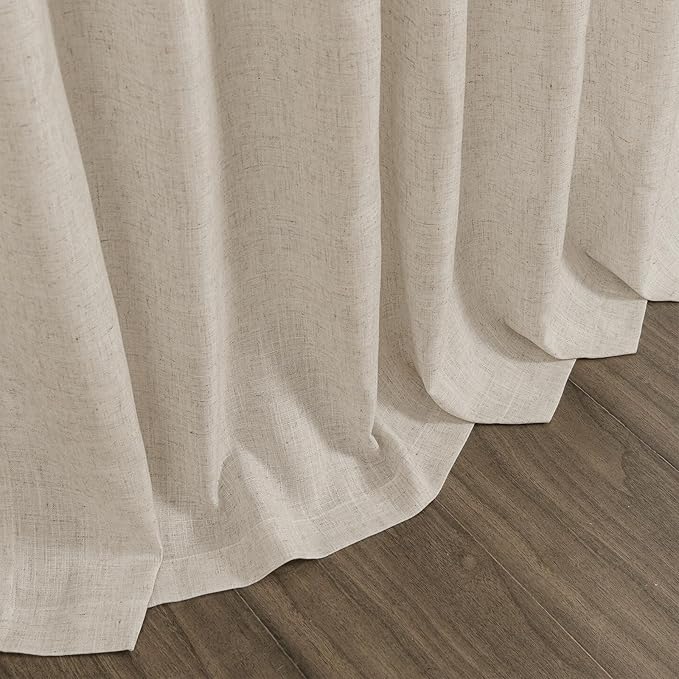 Boho Linen Curtains for Living Room 126 Inches Long Light Filtering Semi Sheer Curtain Back Tab Boho Eclectic Home Decor Farmhouse Drapes Floor to Ceiling High Window for Bedroom 52x126, 2 Panels