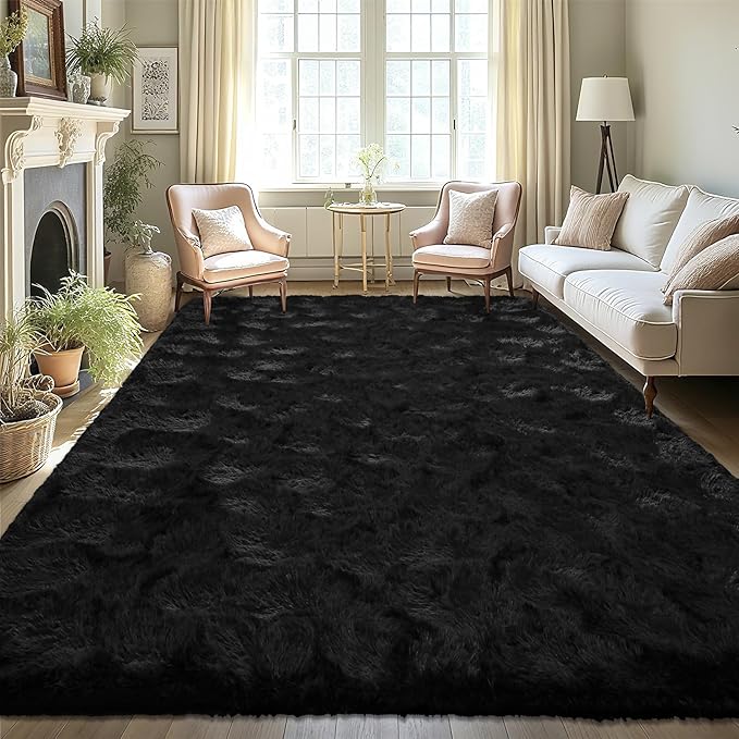 LOCHAS Ultra Soft Indoor Modern Area Rugs Fluffy Living Room Carpets for Children Bedroom Home Decor Nursery Rug 5.3x7.5 Feet, Black