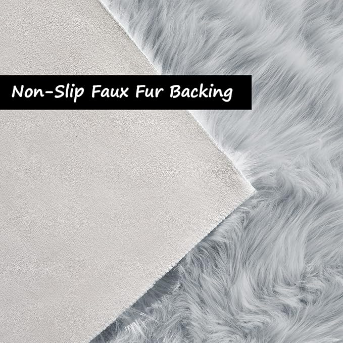 Goolela Grey Fluffy Fuzzy Rug for Bedroom Dorm 3x5 Gray Furry Faux Fur Shaggy Carpet Living Room Sheepskin Soft Plush Rectangle