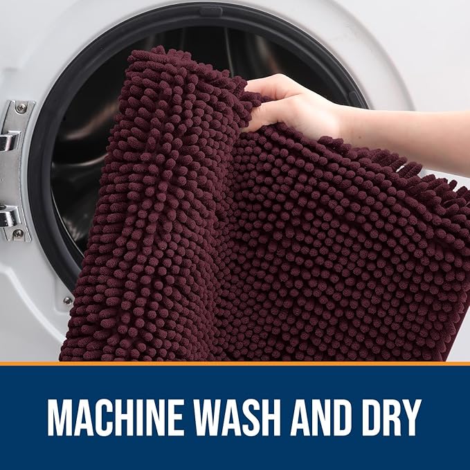 OLANLY Dog Door Mat for Muddy Paws 50x30, Absorbs Moisture and Dirt, Absorbent Non-Slip Washable Doormat, Quick Dry Chenille Mud Mat for Dogs, Entry Indoor Entryway Carpet for Inside Floor, Russet