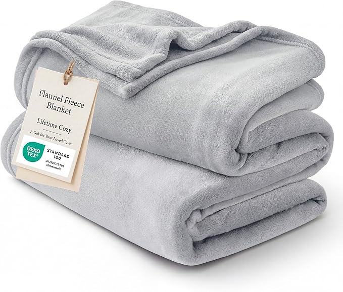 Bedsure GentleSoft Fleece Blankets Queen Size Light Grey - Bed Blanket Soft Lightweight Plush Fuzzy Cozy Luxury Microfiber, 90x90 inches