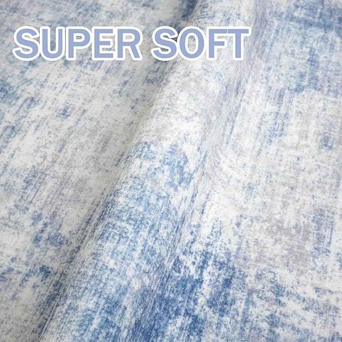 IOHOUZE Abstract Runner Rug 2x5 Ft Washable Runners for Hallways, Non Slip Kitchen Runner Printed Faux Wool Entryway Runner Indoor, Modern Floor Carpet for Hall Kitchen Bedroom, Light Blue Grey