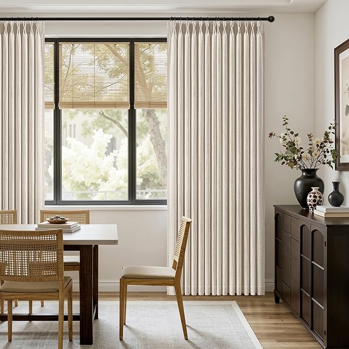 MIULEE Pinch Pleated Thick Linen Curtains 84 Inches Long 2 Panels for Living Room Bedroom, Linen Texture Memory Trained Pleat Drapes Back Tab Semi Sheer Privacy Neutral Ivory Cream Farmhouse Curtains