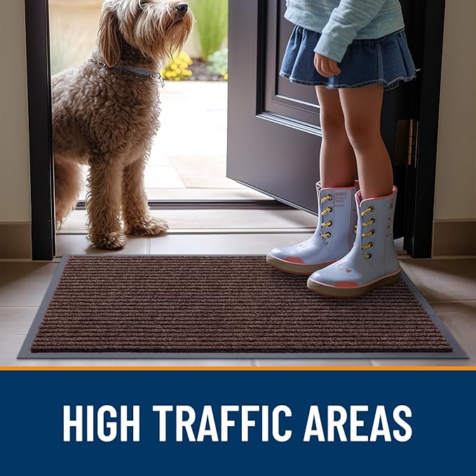 OLANLY Front Door Mat Indoor Outdoor Entrance, Waterproof Heavy Duty Doormat, Fade Resistant, Low Profile, Easy Clean Patio Porch Welcome Floor Mats for Entry, 35x30, Brown