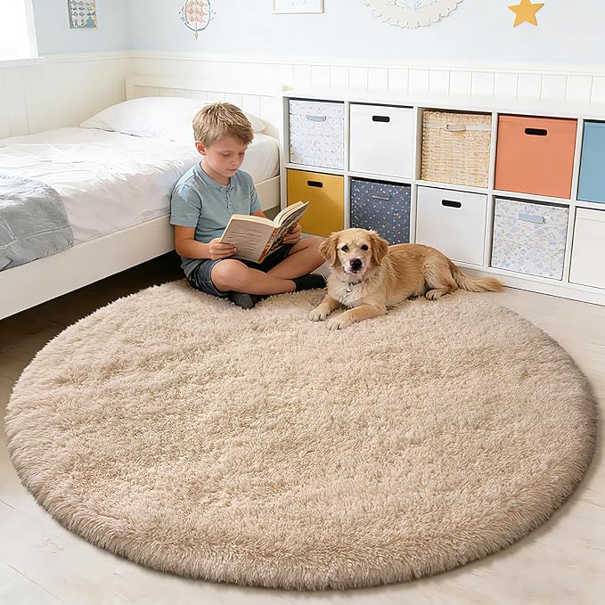 yulidayang Fluffy Round Area Rugs for Bedroom,4'X4'Shag Circle Area Rugs for Girls Room,Non Slip Fuzzy Plush Rug for Kids Room Living Room and Dorm Home Decor Rug