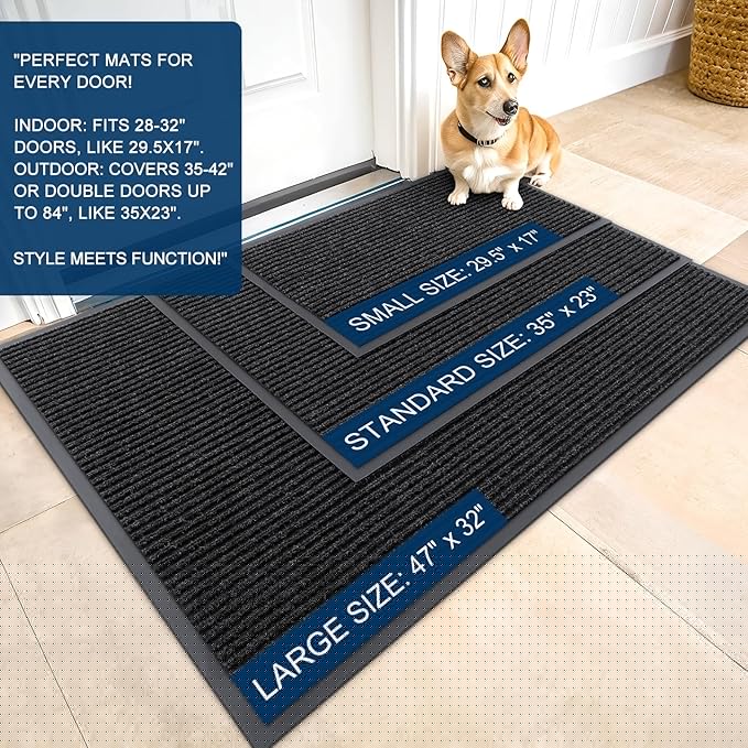 OLANLY Front Door Mat Indoor Outdoor Entrance, Waterproof Heavy Duty Doormat, Fade Resistant, Low Profile, Easy Clean Patio Porch Welcome Floor Mats for Entry, 71x34, Off-Black