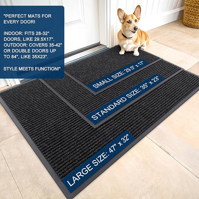 OLANLY Front Door Mat Indoor Outdoor Entrance, 2-Pack 33 x 21 Inch, Waterproof Heavy Duty Doormat, Fade Resistant, Low Profile, Easy Clean Patio Porch Welcome Floor Mats for Entry, Off-Black