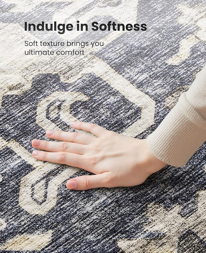 AMADA HOMEFURNISHING 9x12 Washable Area Rug, Low-Profile Large Area Rug with Non-Slip Backing & Durable Edge Binding, Vintage Large Rugs for Living Room, Bedroom & Dining Room