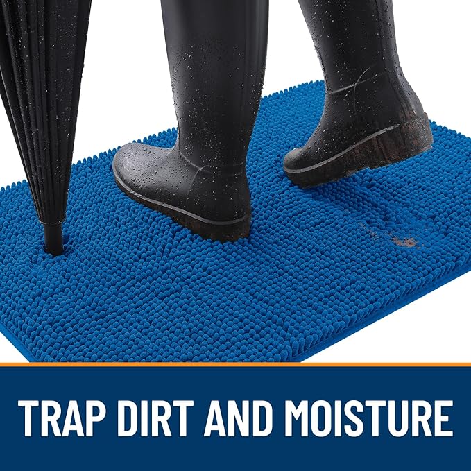 OLANLY Dog Door Mat for Muddy Paws 59x20, Absorbs Moisture and Dirt, Absorbent Non-Slip Washable Doormat, Quick Dry Chenille Mud Mat, Entry Indoor Entryway Carpet for Inside Floor, Deep Navy Blue