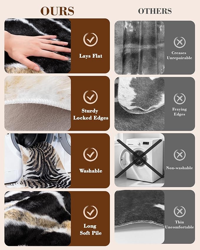 Zebra Print Rug for Living Room, Faux Fur Zebra Hide 5.2x7 Feet Animal Skin Rug for Bedroom Nursery Black and White