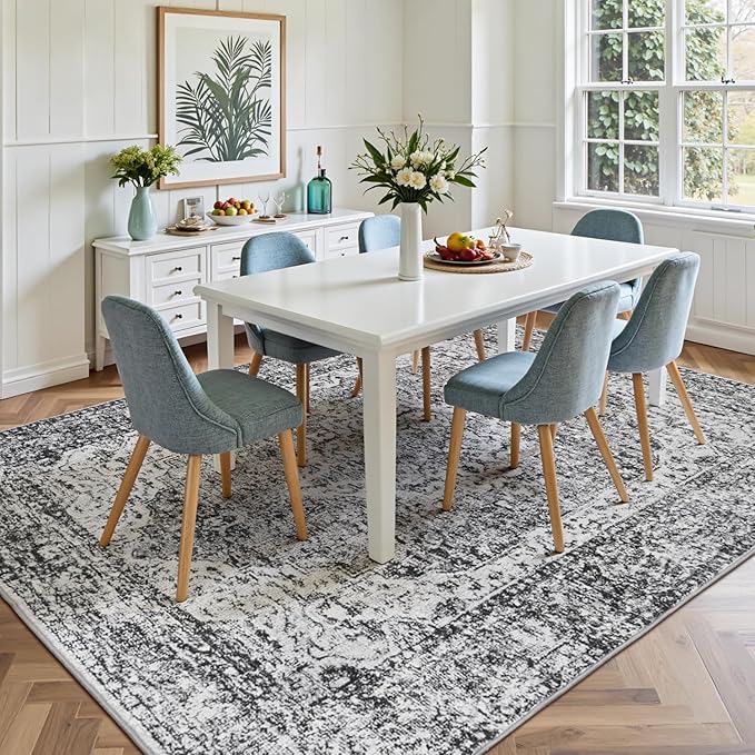 Lofus 5x7 Area Rugs for Living Room, Washable Area Rug, Rugs for Bedroom, Kitchen, Vintage Boho Carpet, Soft Non-Slip, Low Pile Large Area Rug for Office Dining Room, Vintage Dark Grey