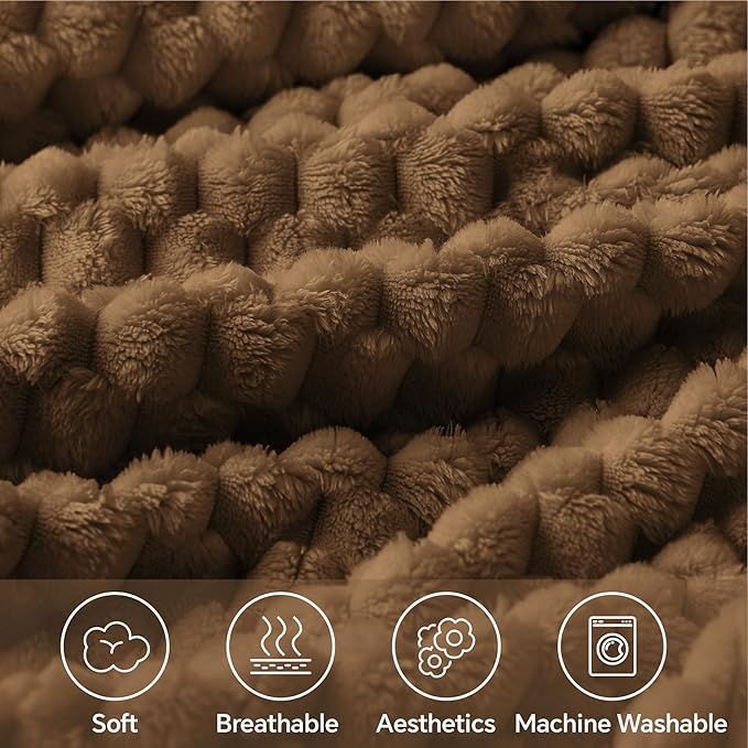 BEDELITE Fleece Blanket - 3D Jacquard Decorative Brown Throw Blankets for Couch & Bed, Soft and Cozy Warm Plush Fluffy Blanket All Seasons Suitable, 50x60Inches