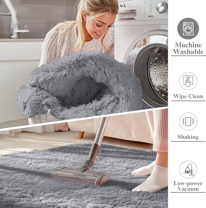 OLANLY 5x6 Area Rugs for Living Room Bedroom, Machine Washable Soft Fluffy Shaggy Bedside Rug, Indoor Floor Carpet for Kids Girls and Boys, Dorms, Nursery Rooms, Home Decor Aesthetic, Light Grey