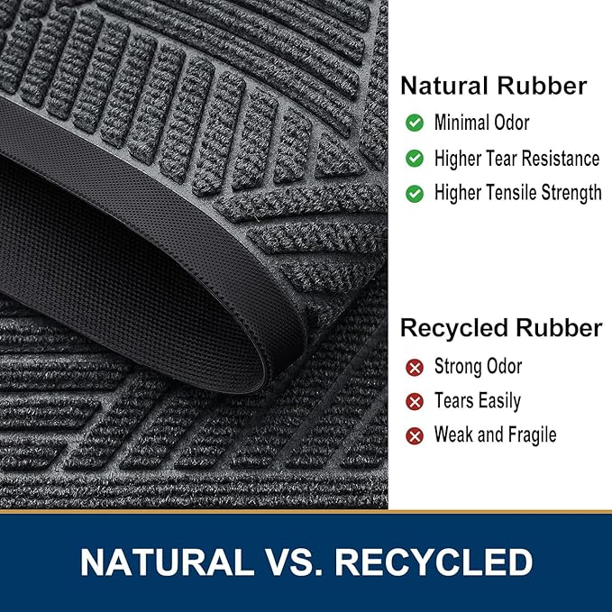 Smiry Front Door Mat Outside Entrance, Heavy Duty Sturdy Natural Rubber Doormat, Trap Dirt and Moisture, Easy Clean Low Profile Mats for Indoor Outdoor Entry, Irregular Triangle (59x20, Grey)