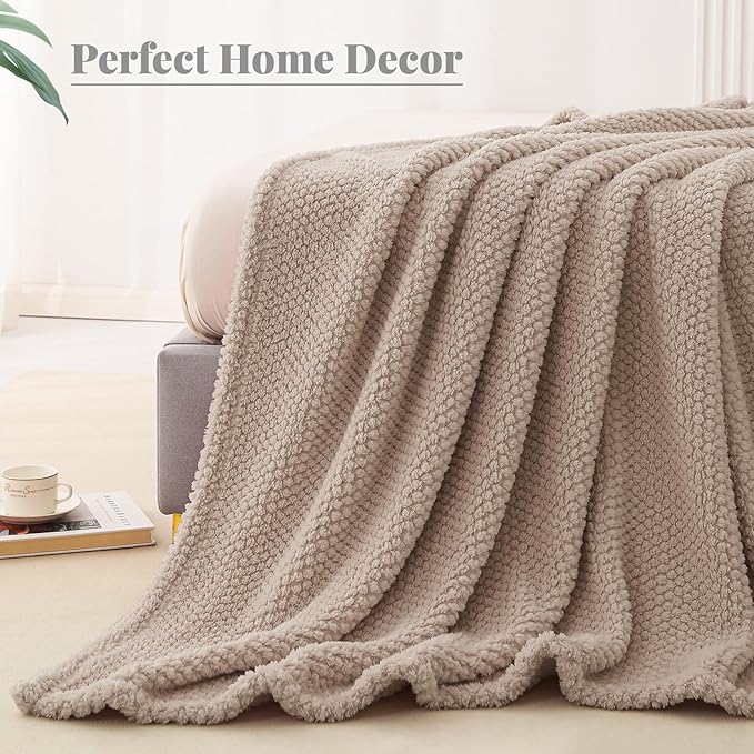 Whale Flotilla Queen Size Fuzzy Fleece Blanket for Bed, 90x90 Inch Fluffy Warm Soft Jacquard Blankets for All Season, Lightweight and Cozy, Camel