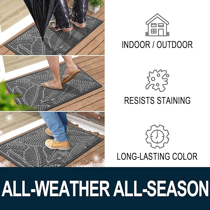 Colorxy Waterproof Doormat, Sturdy Natural Rubber Front Door Mats, Non Slip Low Profile Indoor Outdoor Entrance Mat, Stain Resistant Easy Clean Floor Mat for Patio or Entryway, 30''x17'', Dark Grey