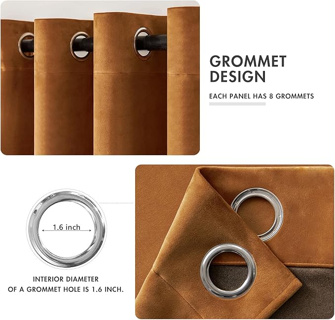MIULEE Velvet Curtains Gold Brown Elegant Grommet Curtains Thermal Insulated Soundproof Room Darkening Black Out Drapes for Fall Living Room Bedroom Decor 52 x 108 Inch Set of 2, Pumpkin Brown