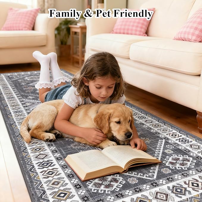HEBE Washable Kitchen Rugs Runner 2'x 10', Non Slip Hallway Runner Rug, Low Pile Entryway Rug Laundry Room Mat Kitchen Carpet Runners for Hallways, Bathroom, Laundry, Bedside Rug