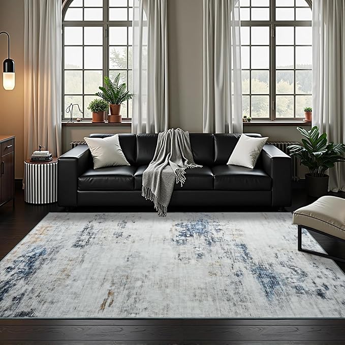 Toneed Abstract Area Rug 5x8 Modern Washable Rug Soft Non Slip Rug Low Pile for Bedroom Living Room Dining Room Blue/White