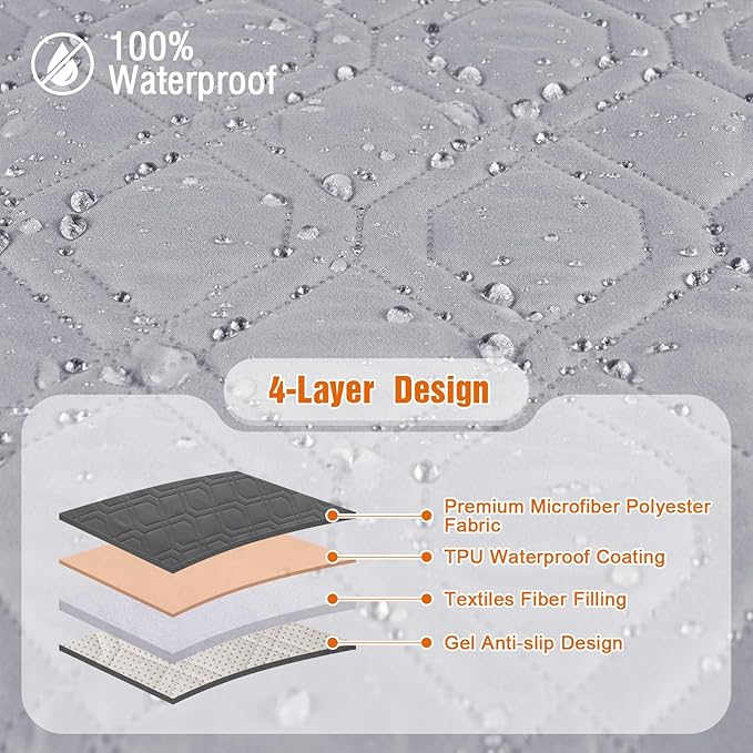 VANSOFY Waterproof Recliner Couch Covers, Sofa Covers 1-Piece Washable Reclining Sofa Cover Non-Slip Furniture Protector with Elastic Straps Pocket for Dogs, Pets(Light Gray,2 Seater)