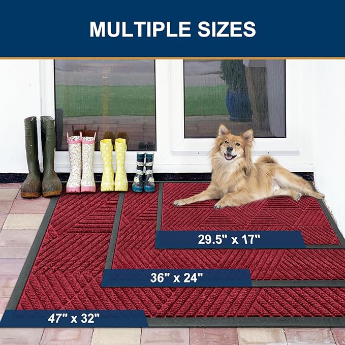 Smiry Front Door Mat Outside Entrance, Heavy Duty Sturdy Natural Rubber Doormat, Trap Dirt and Moisture, Easy Clean Low Profile Welcome Floor Mats for Indoor Outdoor Entry, 71x23 Inch, Wine Red