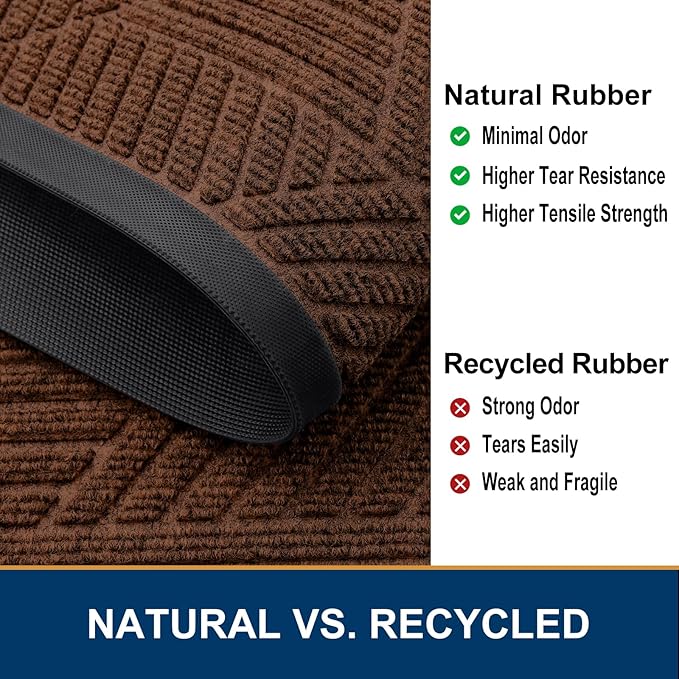 Smiry Front Door Mat Outside Entrance, Heavy Duty Sturdy Natural Rubber Doormat, Trap Dirt and Moisture, Easy Clean Low Profile Mats for Indoor Outdoor Entry, Irregular Triangle (47x32, Deep Coffee)
